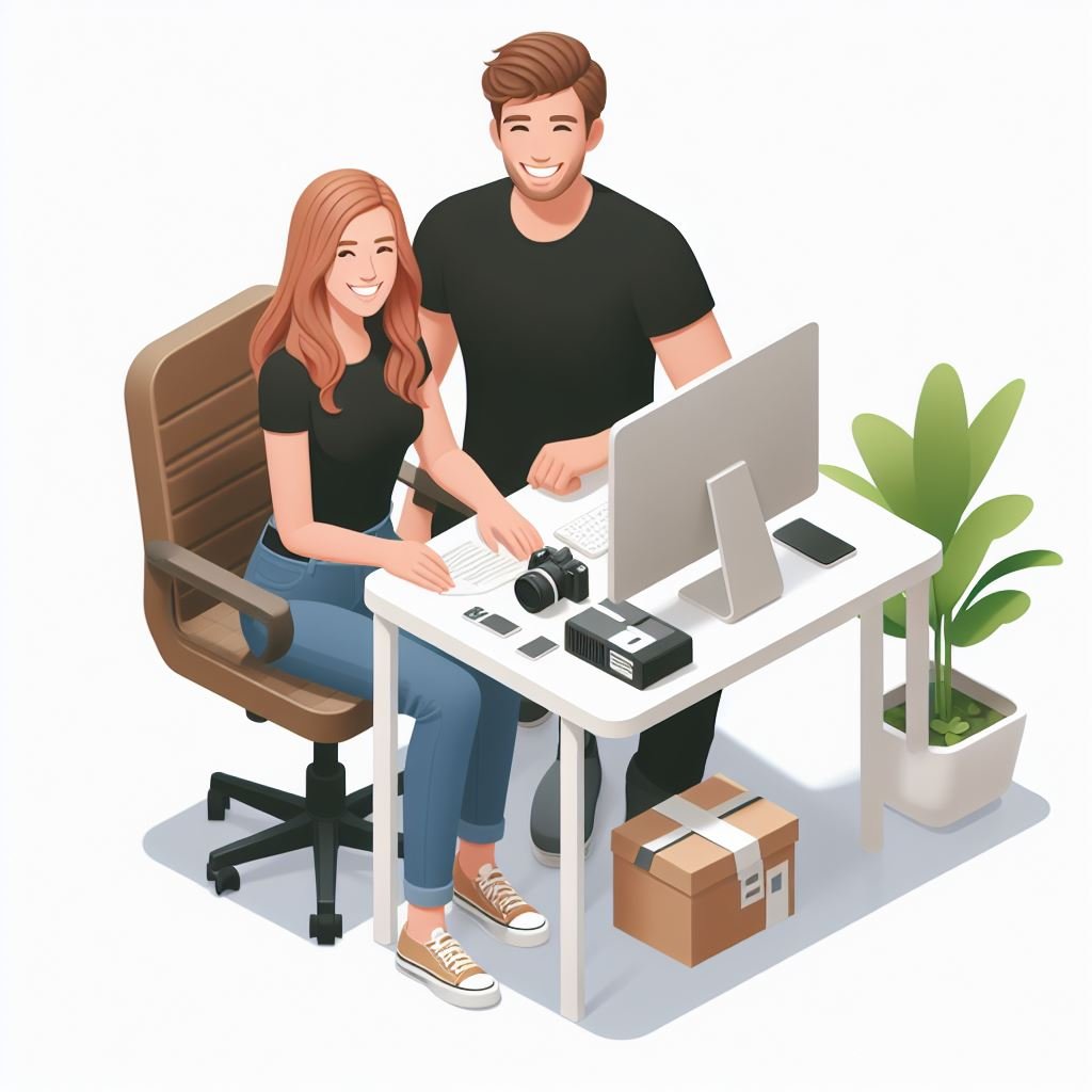 Image de deux personnes travaillant dans un bureau d'une agence de communication et de marketing digital à Charleroi, en Belgique.